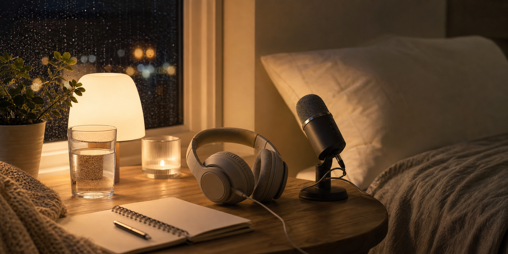Warm ASMR desk and sleep setup